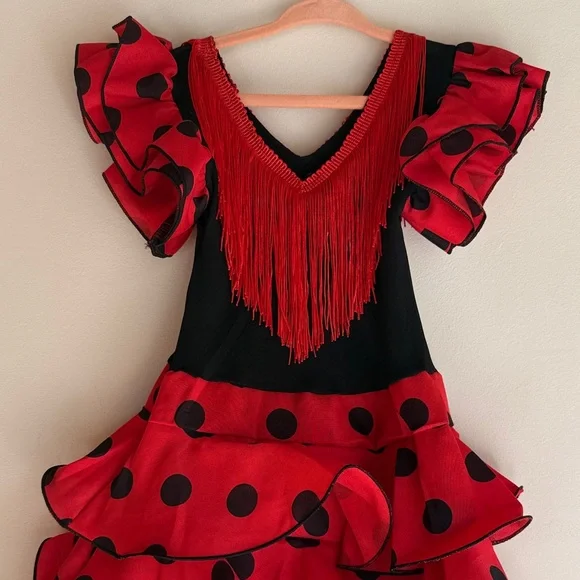 SABOR ANDALUZ - Red and Black Polka Dot Flamenco Dress for Toddlers - Picture 2 of 5